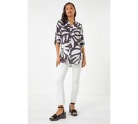 Roman Women's Mono Print Button Front Blouse in Black | Size: 10 Roman Black 10