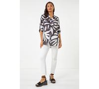 Roman Women's Mono Print Button Front Blouse in Black | Size: 12 Roman Black 12