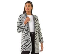 Roman Originals Multi Animal Print Soft Knit Cardigan for Women - Ladies Everyday Autumn Winter Comfy Soft Evening Vacation Work Party Night Out - Grey - Size 20
