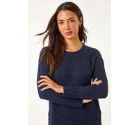 Roman Women Ribbed Jumper for Women UK Ladies Curved Hem Sweater Stitch Detail Pullover Chunky Knitwear Knit Winter Autumn Textured Oversized Soft Cosy Comfy - Midnight Blue - Size 14