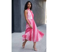 Roman Women's Ombre Stripe Pleated Midi Dress in Pink | Size: 14 Roman Pink 14