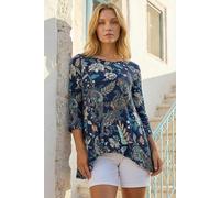 Roman Women's Paisley Hanky Hem Stretch Tunic Top in Navy | Size: 20 Roman Navy 20