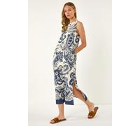 Roman Originals Paisley Print Midi Dress for Women UK - Ladies Everyday Holiday Spring Summer Round Neckline Comfy Soft Evening Vacation Work Party - Navy - Size 16
