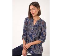 Roman Women's Paisley Print Pintuck Stretch Shirt in Navy | Size: 10