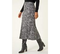 Roman Originals Floral Print Paneled Tulip Skirt for Women UK - Ladies Everyday Autumn Winter Comfy Soft Evening Vacation Work Party Night Out - Grey Paisley - Size 14