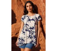 Roman Women's Palm Leaf Print Hanky Hem Tunic Top in Ivory | Size: 16 Roman Ivory 16