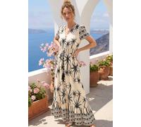 Roman Women's Palm Print Button Tie Maxi Dress in Ivory | Size: 18 Roman Ivory 18