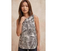 Roman Women's Palm Print Curved Hem Shell Top in Black | Size: 10