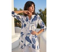 Roman Originals Floral Print Tunic Top for Women UK Ladies Casual Shirt Smart Blouse Asymmetric Wrap Hem Summer Holiday Party Cruise 3/4 Sleeve Longline Oversized - Navy - Size 12