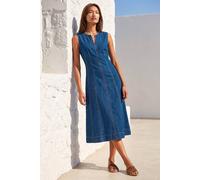 Roman Originals Denim Dress for Women UK - Ladies Jean Tunic Shift Cotton Panneled Midi A-Line Linen Smock Casual Knee Length Sleeveless Summer Straight Dresses