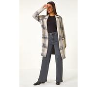 Roman Originals Patchwork Check Collar Pocket Cardigan for Women UK - Ladies Everyday Autumn Winter Round Neckline Comfy Soft Evening Vacation Work Party Night Out - Grey - Size 20