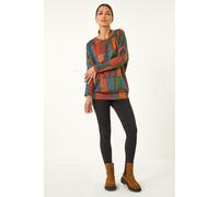 Roman Women's Patchwork Print Drop Shoulder Stretch Top in Red | Size: 16 Roman Red 16