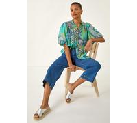 Roman Women's Patchwork Print Tie Front Blouse in Blue | Size: 10 Roman Blue 10