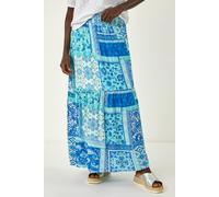 Roman Women's Patchwork Shimmer Tiered Maxi Skirt in Light Blue | Size: 14 Roman Light Blue 14