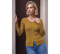 Roman Originals Pearl Ribbed Knit Jumper for Women UK - Ladies Everyday Autumn Winter Round Neckline Comfy Soft Evening Vacation Work Party Night Out - Olive - Size 14