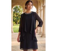 Roman Women's Petite 2 in 1 Neck Trim Shift Dress in Black | Size: 16