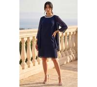 Roman Women's Petite 2 in 1 Neck Trim Shift Dress in Navy | Size: 8 Roman Navy 8