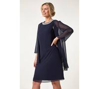 Roman Women's Petite 2 in 1 Neck Trim Shift Dress in Navy | Size: 8 Roman Navy 8