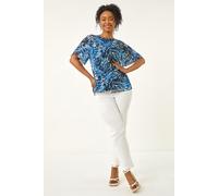 Roman Petite Paisley Angel Sleeve Top for Women UK - Ladies Everyday Holiday Spring Summer Round Neckline Comfy Soft Evening Vacation Work Party - Petite Navy - Size 14