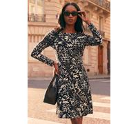 Roman Women's Petite Abstract Button Down Dress in Black | Size: 14