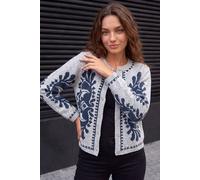 Roman Women's Petite Abstract Buttoned Cardigan Sweater in Navy | Size: 8
