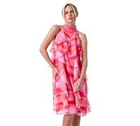 Petite Abstract Halter Neck Ruffle Dress Roman Orange 14