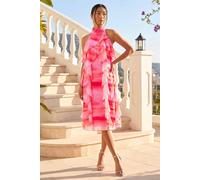 Petite Abstract Halter Neck Ruffle Dress Roman Orange 14
