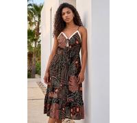 Roman Women's Petite Abstract Leaf Crochet Trim Dress in Black | Size: 14