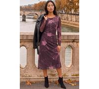 Roman Petite Abstract Mesh Stretch Midi Dress for Women UK - Ladies Everyday Autumn Winter Round Neckline Comfy Soft Evening Vacation Work Party Night Out