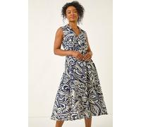 Roman Women's Petite Abstract Midi Shirt Dress in Navy | Size: 18 Roman Navy 18