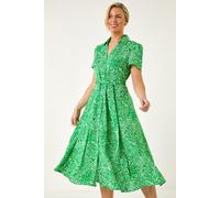 Petite Abstract Print Button Shirt Dress Roman Green 14