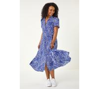 Petite Abstract Print Button Shirt Dress Roman Royal 18