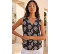 Roman Women's Petite Abstract Print Button Up Blouse in Black | Size: 16 Roman Black 16