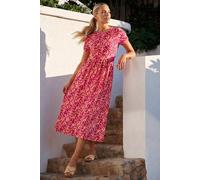 Roman Women's Petite Abstract Print Gathered Midi Dress in Fuchsia | Size: 16