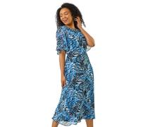 Roman Petite Paisley Tea Midi Dress for Women UK - Ladies Everyday Holiday Spring Summer Round Neckline Comfy Soft Evening Vacation Work Party - Petite Navy - Size 14