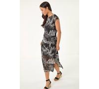 Roman Women's Petite Abstract Print Gathered Stretch Dress in Black | Size: 8 Roman Black 8