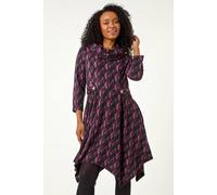 Roman Women's Petite Abstract Print Hanky Hem Stretch Dress in Purple | Size: 14