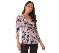Petite Abstract Print Knot Front Top Roman Black 18