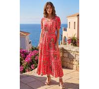 Roman Women's Petite Abstract Print Midi Dress in Red | Size: 16
