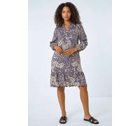 Petite Abstract Print Tiered Dress Roman Grey 14