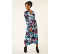 Roman Petite Abstract Dot Stretch Dress for Women UK - Ladies Everyday Autumn Winter V-Neckline Comfy Soft Evening Vacation Work Party Night Out - Petite Navy - Size 12