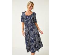 Roman Women's Petite Abstract Stretch Midi Dress in Navy | Size: 14 Roman Navy 14