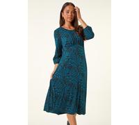 Roman Women's Petite Abstract Swirl Midi Dress in Blue | Size: 12 Roman Blue 12