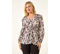 Roman Women's Petite Abstract Twist Front Top in Ivory | Size: 16