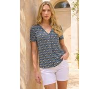 Roman Women's Petite Abstract V-Neck Stretch Top in Navy | Size: 14 Roman Navy 14