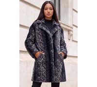 Roman Originals Women Faux Fur Coat - Ladies Jackets Teddy Bear Plush Casual Soft Fluffy Textured Oversized Warm Cosy Autumn Winter Flattering - Petite Noir - Size 10