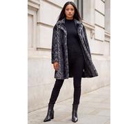 Roman Originals Women Faux Fur Coat - Ladies Jackets Teddy Bear Plush Casual Soft Fluffy Textured Oversized Warm Cosy Autumn Winter Flattering - Petite Noir - Size 12