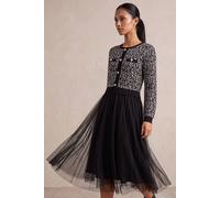 Roman Women's Petite Animal Knitted Mesh Dress in Black | Size: 14