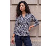 Roman Women's Petite Animal Print Button Top in Navy | Size: 8