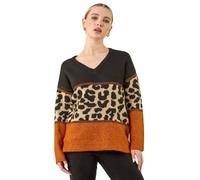 Roman Women's Petite Animal Print Colourblock Jumper in Orange | Size: 14 Roman Orange 14
